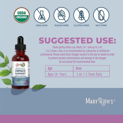 MARYRUTH'S Lymphatic Support Liquid Drops USDA Organic | Herbal Blend with Echinacea & Elderberry | Blue Vervain | Vegan | Alcohol-Free | Non-GMO | 30 Servings