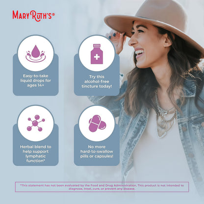 MARYRUTH'S Lymphatic Support Liquid Drops USDA Organic | Herbal Blend with Echinacea & Elderberry | Blue Vervain | Vegan | Alcohol-Free | Non-GMO | 30 Servings