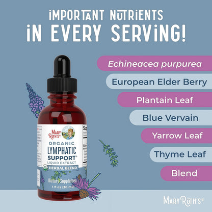 MARYRUTH'S Lymphatic Support Liquid Drops USDA Organic | Herbal Blend with Echinacea & Elderberry | Blue Vervain | Vegan | Alcohol-Free | Non-GMO | 30 Servings